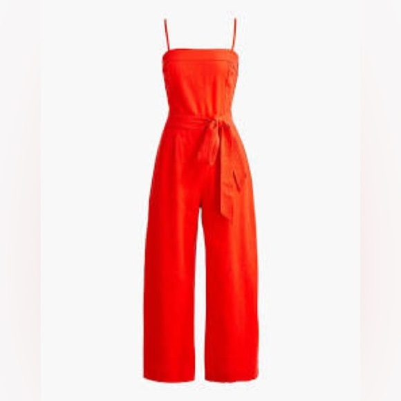 J.crew Women’s Orange 4 Wide Leg Linen Blend Jumpsuit Belted Sleeveless  Romper - Picture 1 of 9